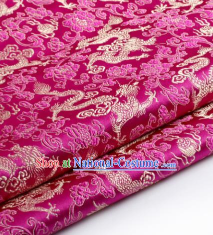 Chinese Traditional Tang Suit Rosy Brocade Classical Pattern Dragons Design Silk Fabric Material Satin Drapery