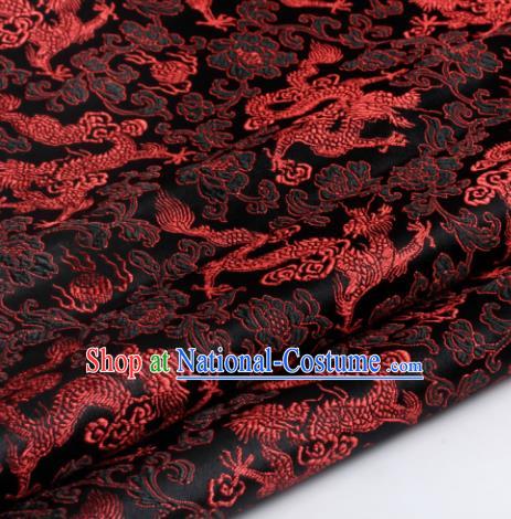 Chinese Traditional Tang Suit Black Brocade Classical Pattern Dragons Design Silk Fabric Material Satin Drapery