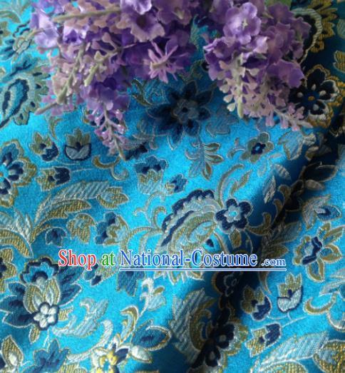 Chinese Traditional Tang Suit Lake Blue Brocade Classical Pattern Dragons Design Silk Fabric Material Satin Drapery