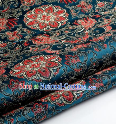 Chinese Traditional Tang Suit Navy Brocade Classical Lotus Pattern Dragons Design Silk Fabric Material Satin Drapery