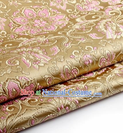 Chinese Traditional Tang Suit Golden Brocade Classical Lotus Pattern Dragons Design Silk Fabric Material Satin Drapery