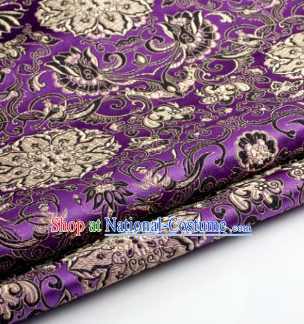 Chinese Traditional Tang Suit Purple Brocade Classical Lotus Pattern Dragons Design Silk Fabric Material Satin Drapery