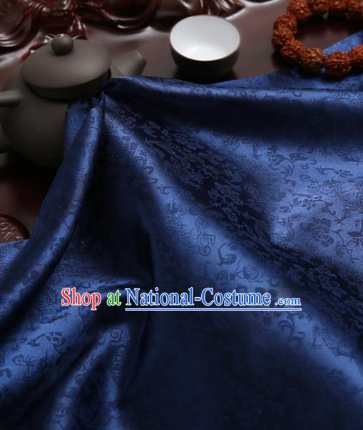 Chinese Traditional Navy Brocade Classical Pattern Design Tang Suit Silk Fabric Material Satin Drapery