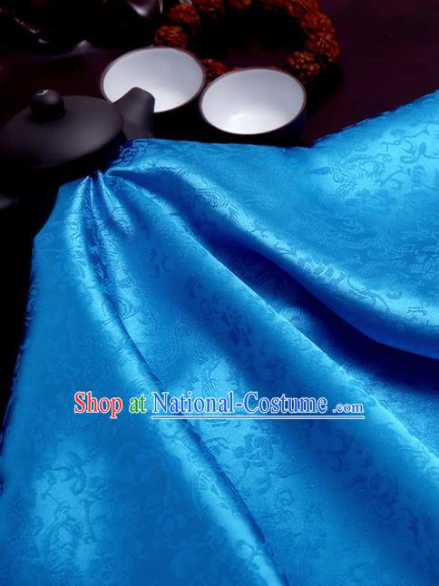 Chinese Traditional Blue Brocade Classical Pattern Design Tang Suit Silk Fabric Material Satin Drapery