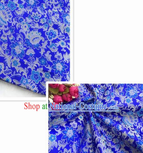 Chinese Traditional Royalblue Brocade Classical Flowers Pattern Design Silk Fabric Material Satin Drapery