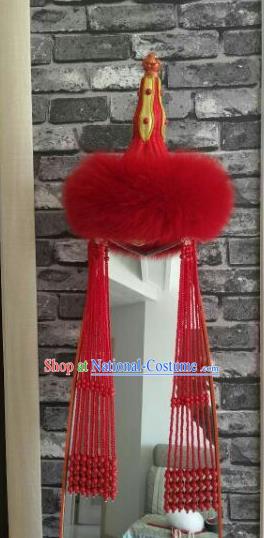 Chinese Traditional Mongol Nationality Dance Hair Accessories Mongolian Ethnic Red Hat for Women