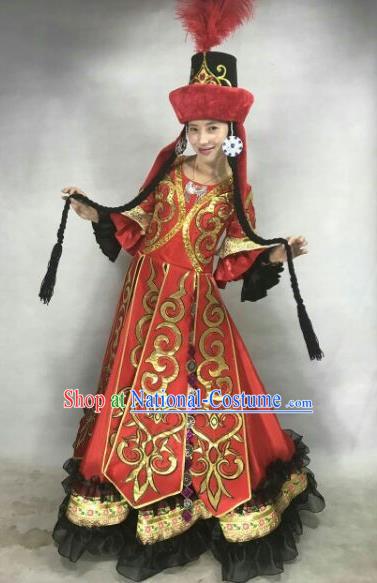 Chinese Traditional Tajik Nationality Costumes Tayikos Ethnic Folk Dance Dress and Hat for Women