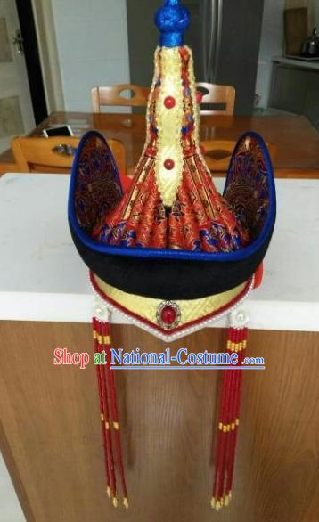 Chinese Traditional Mongol Nationality Headwear Mongolian Dance Ethnic Hat for Women