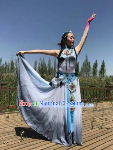 Chinese Traditional Zang Nationality Costumes Tibetan Ethnic Folk Dance Dress for Women