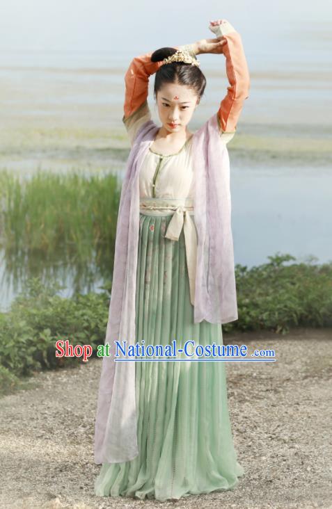 Chinese Tang Dynasty Court Maids Replica Costumes Traditional Ancient Flying Peri Goddess Hanfu Dress for Women