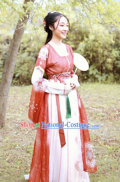 Chinese Tang Dynasty Nobility Lady Replica Costumes Traditional Ancient Peri Goddess Hanfu Dress for Women