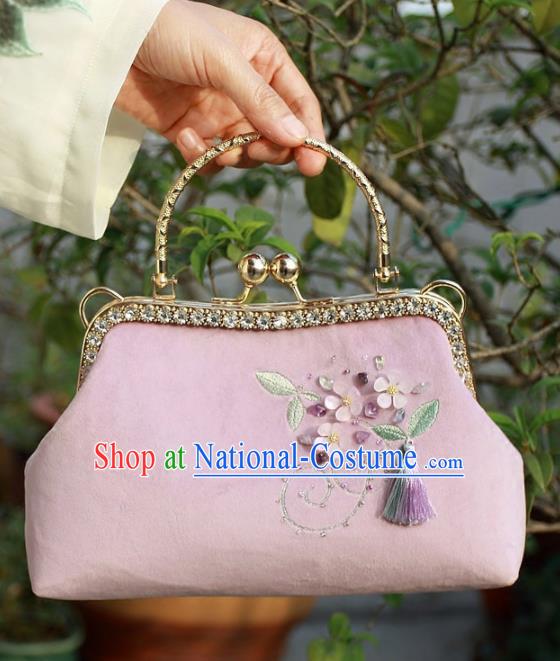 Chinese Traditional Handmade Embroidered Bags Retro Pink Handbag for Women