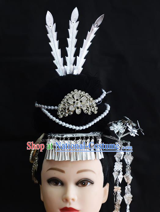 Chinese Traditional Miao Nationality Hair Accessories Hmong Carving Sliver Hairpins for Women