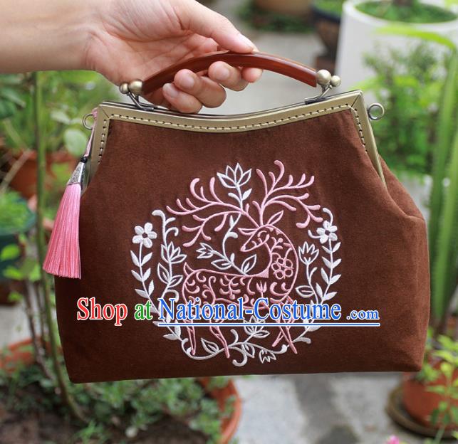 Chinese Traditional Handmade Embroidered Bags Retro Brown Handbags for Women