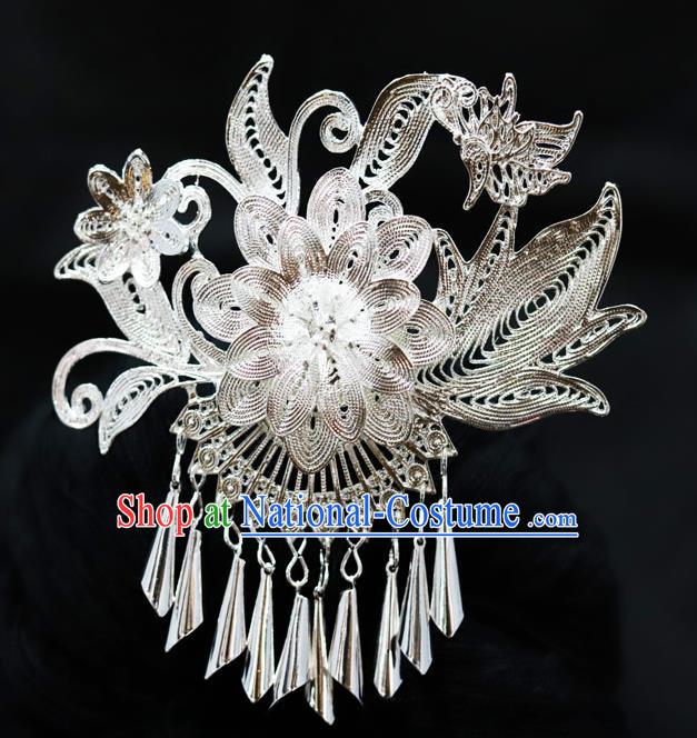 Chinese Traditional Miao Nationality Wedding Hair Accessories Sliver Hairpins for Women