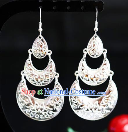 Chinese Traditional Miao Nationality Accessories Wedding Sliver Tassel Earrings for Women