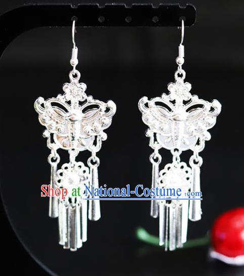 Chinese Traditional Miao Nationality Sliver Ear Accessories Wedding Butterfly Earrings for Women