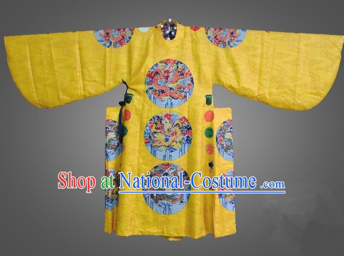 Chinese Traditional Ming Dynasty Emperor Clothing Ancient King Embroidered Yellow Costumes for Men