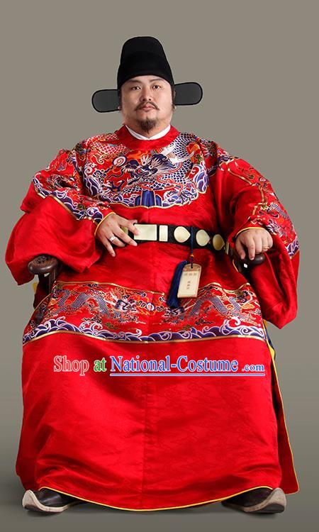 Chinese Traditional Ming Dynasty Prime Minister Clothing Ancient Chancellor Embroidered Costumes for Men