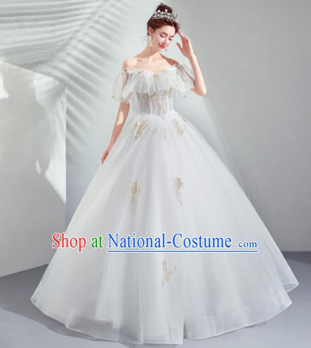 Top Grade Handmade Wedding Costumes Bride White Bubble Full Dress for Women