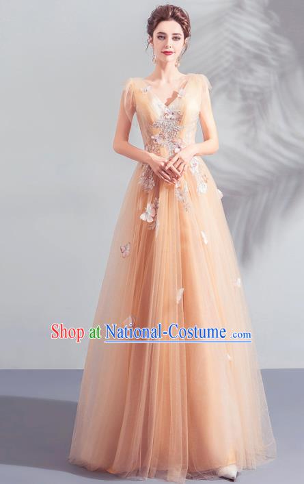 Top Grade Handmade Catwalks Costumes Compere Orange Full Dress for Women