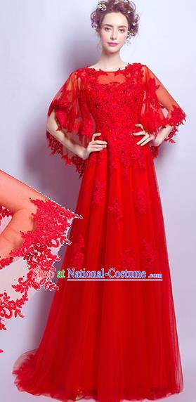 Top Grade Handmade Catwalks Costumes Compere Red Lace Full Dress for Women