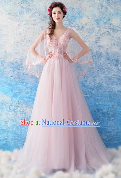 Top Grade Handmade Catwalks Costumes Compere Pink Veil Full Dress for Women