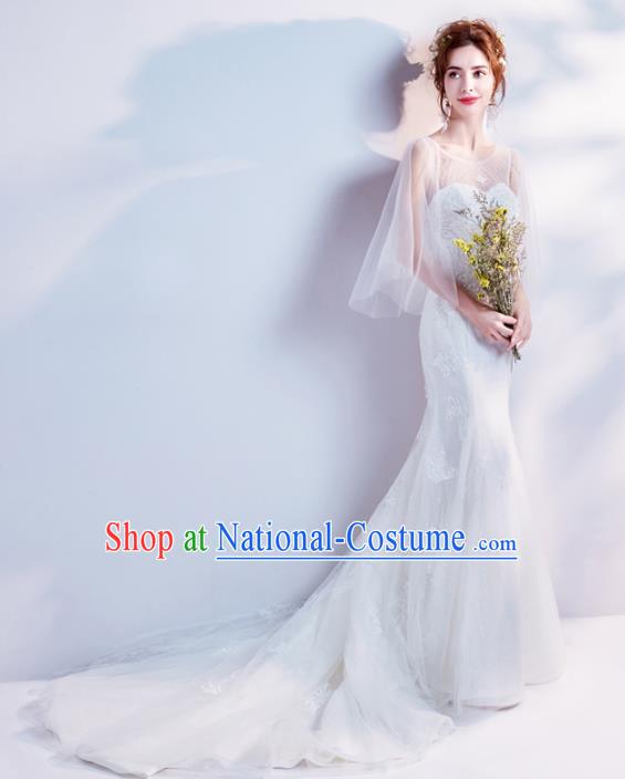 Top Grade Handmade Wedding Costumes Wedding Gown Bride White Lace Mermaid Dress for Women