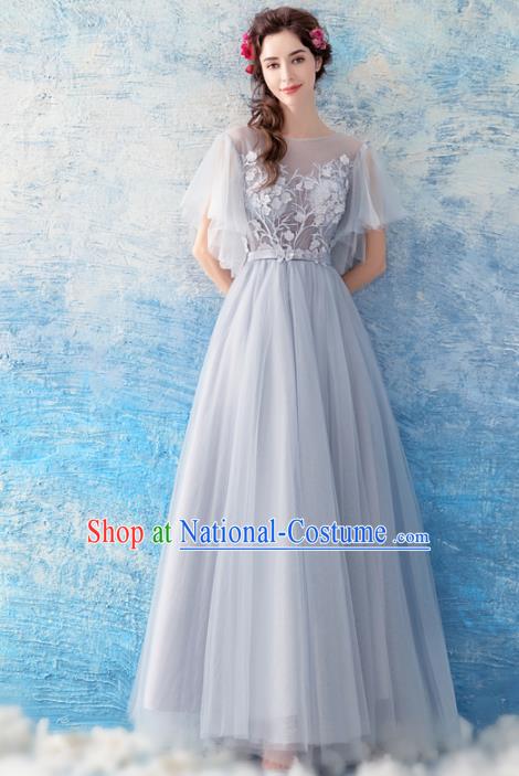 Top Grade Handmade Catwalks Costumes Compere Grey Veil Full Dress for Women