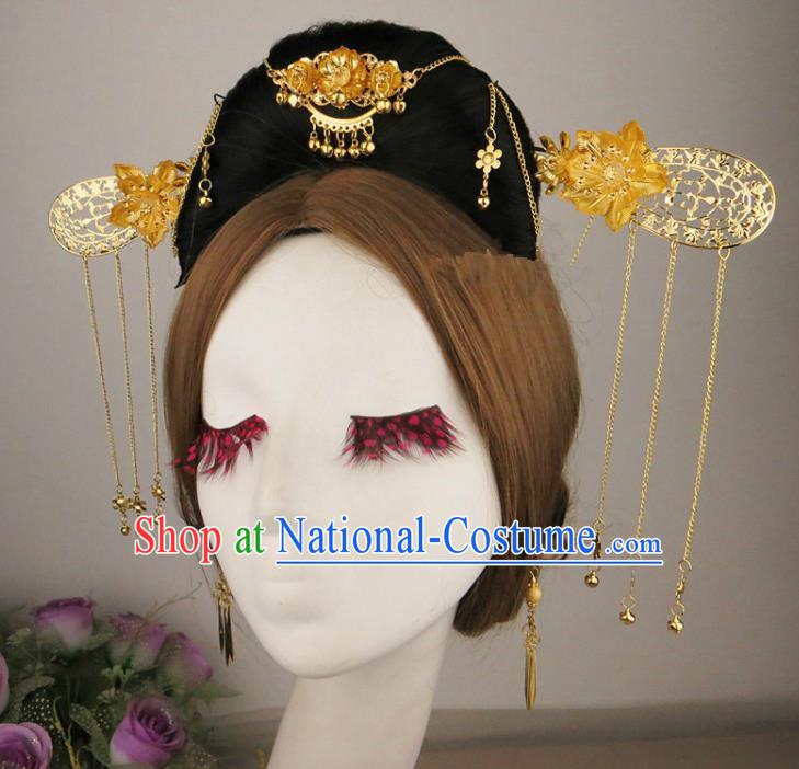 Chinese Traditional Wedding Hair Accessories Ancient Golden Hairpins for Women