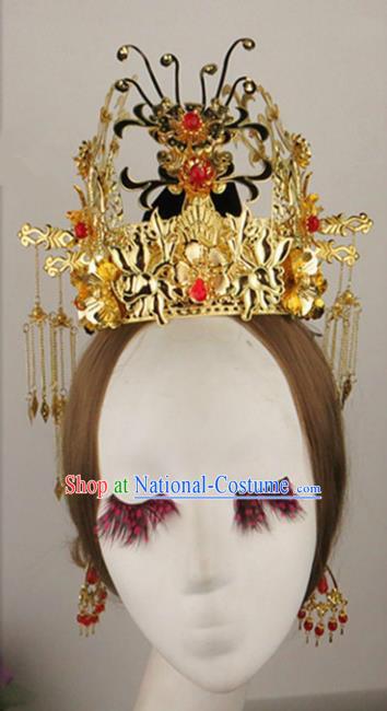 Chinese Traditional Bride Hair Accessories Ancient Golden Wedding Phoenix Coronet Hairpins for Women