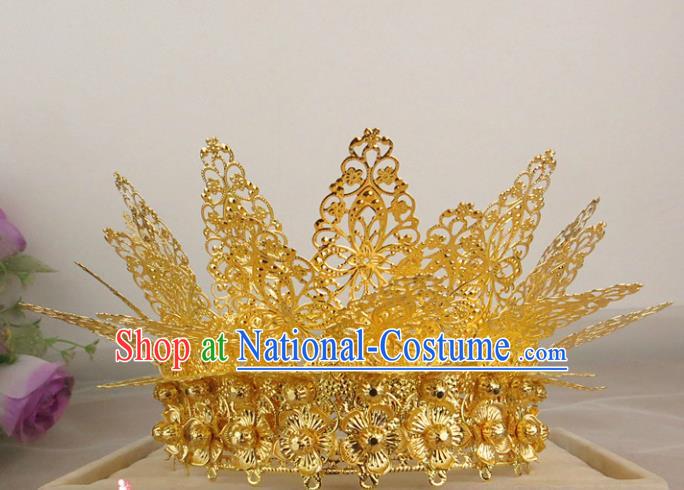 Chinese Traditional Bride Hair Accessories Ancient Golden Hair Coronet Hairpins for Women