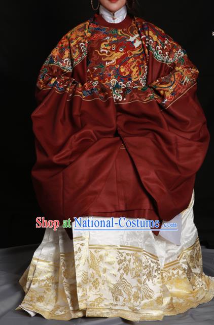 Chinese Traditional Ming Dynasty Empress Clothing Ancient Queen Embroidered Red Costumes for Women