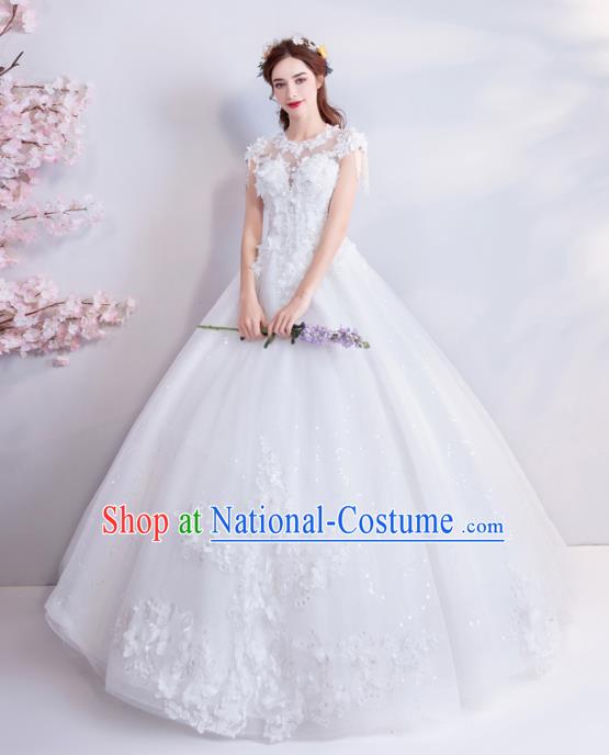 Top Grade Handmade Wedding Costumes Wedding Gown Bride White Lace Full Dress for Women