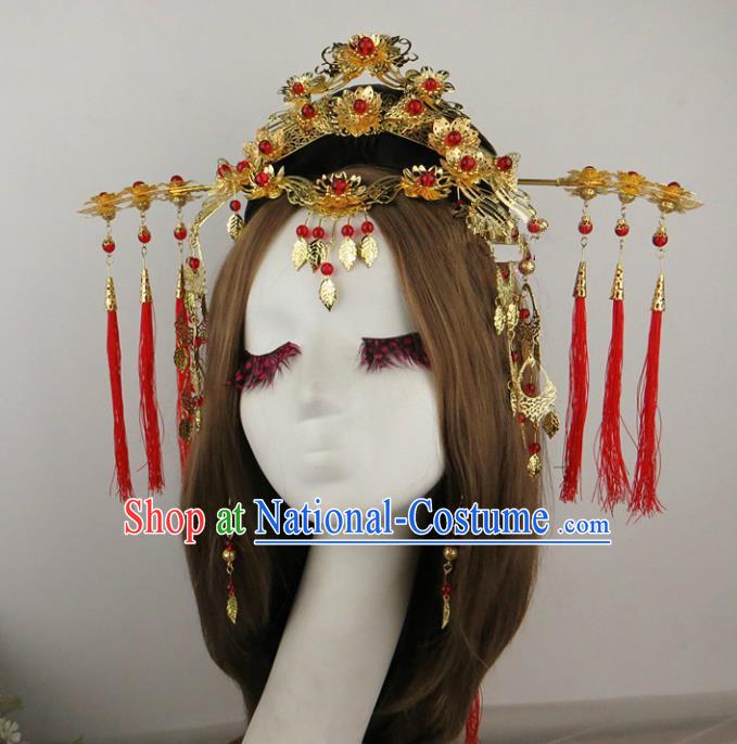 Chinese Traditional Xiuhe Suit Hair Accessories Ancient Wedding Golden Hair Coronet Hairpins for Women