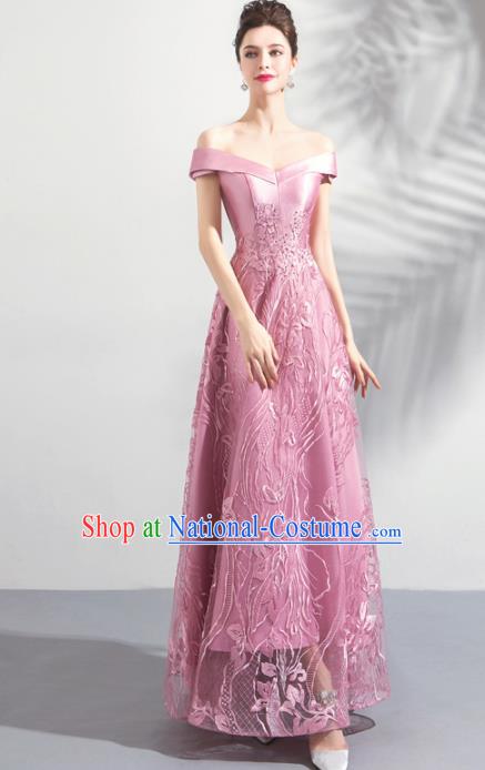 Top Grade Handmade Catwalks Costumes Compere Embroidered Pink Full Dress for Women