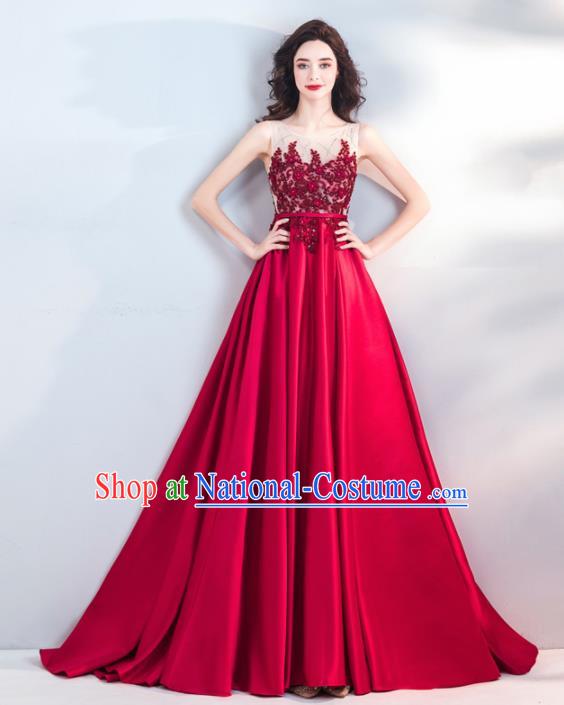 Top Grade Handmade Catwalks Costumes Compere Wine Red Full Dress for Women