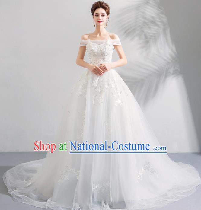 Top Grade Handmade Wedding Costumes Princess Wedding Gown Bride White Mullet Full Dress for Women