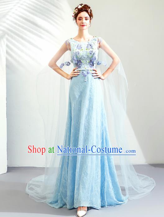 Top Grade Handmade Catwalks Costumes Compere Blue Full Dress for Women