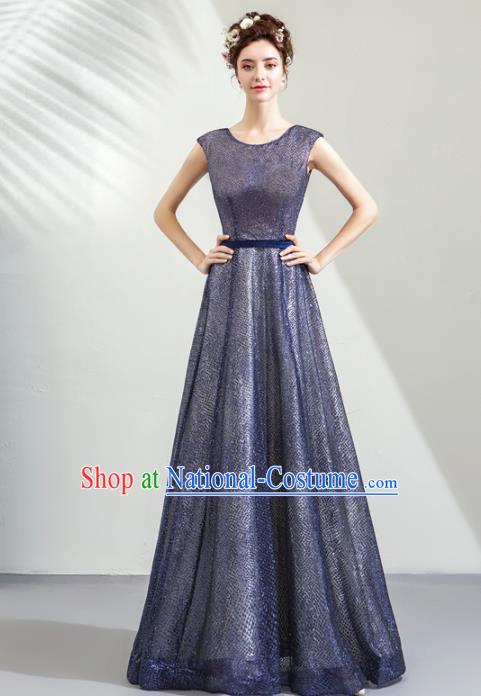 Top Grade Handmade Catwalks Costumes Compere Navy Full Dress for Women