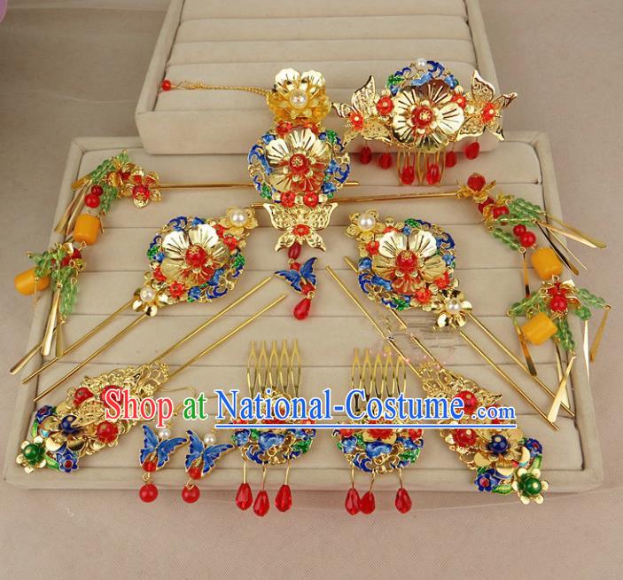 Chinese Traditional Xiuhe Suit Blueing Hair Accessories Phoenix Coronet Ancient Wedding Hairpins for Women