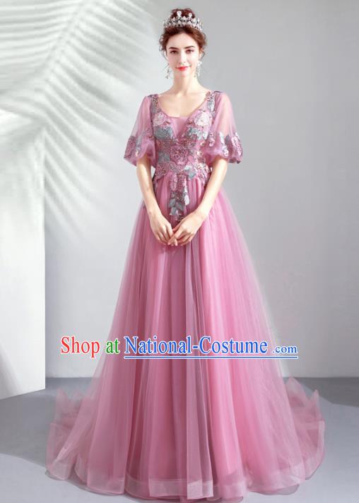 Top Grade Handmade Catwalks Costumes Compere Lilac Veil Full Dress for Women