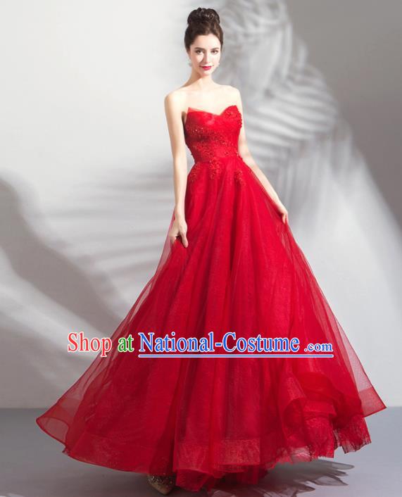 Top Grade Handmade Wedding Costumes Bride Red Veil Dress Princess Wedding Gown for Women