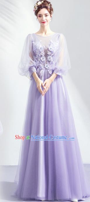 Top Grade Handmade Catwalks Costumes Compere Light Purple Veil Full Dress for Women