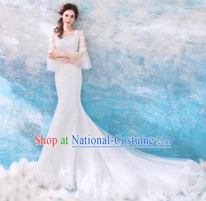 Top Grade Handmade Wedding Costumes Wedding Gown Bride White Mullet Full Dress for Women