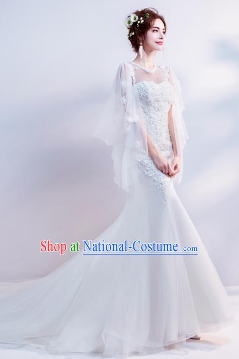 Top Grade Handmade Wedding Costumes Wedding Gown Bride White Veil Mullet Full Dress for Women