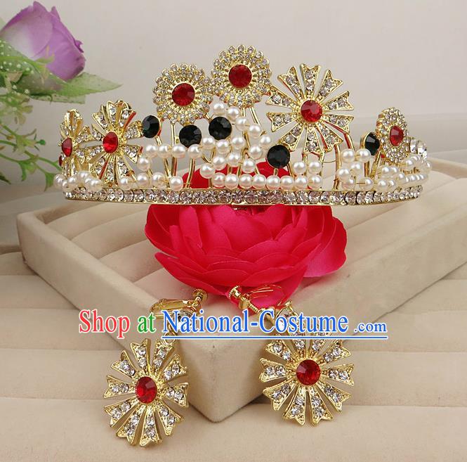 Top Grade Baroque Hair Accessories Wedding Crystal Pearls Royal Crown for Women