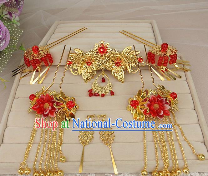 Chinese Traditional Xiuhe Suit Hair Accessories Tassel Step Shake Ancient Wedding Hairpins for Women