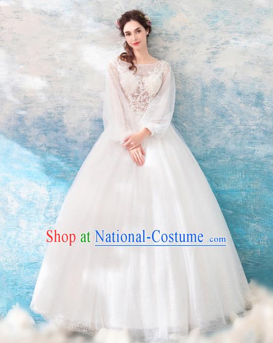 Top Grade Handmade Wedding Costumes Princess Wedding Gown Bride White Lace Full Dress for Women