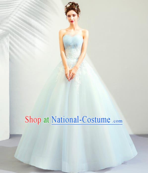 Top Grade Handmade Wedding Costumes Bride Blue Veil Dress Princess Wedding Gown for Women